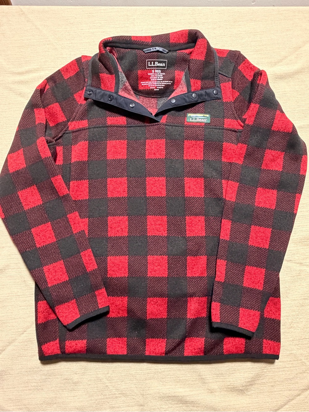 L.L. Bean Men’s Red and Black Buffalo Plaid Snap-Front Fleece Pullover